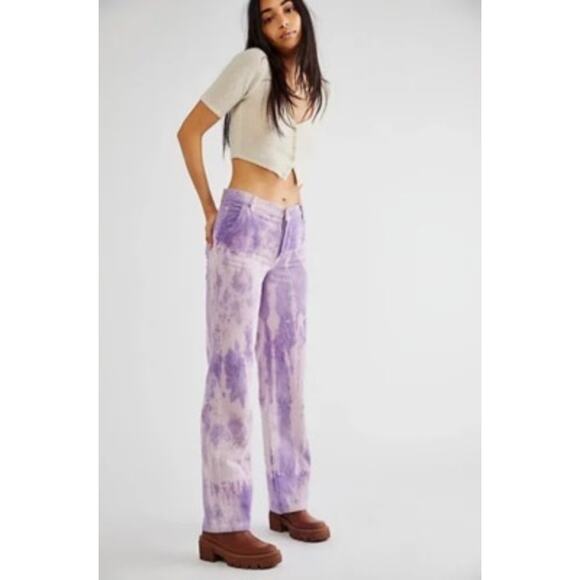 Free People We the Free Reese Corduroy Purple Tye Die Pants Women’s Size 29 NEW